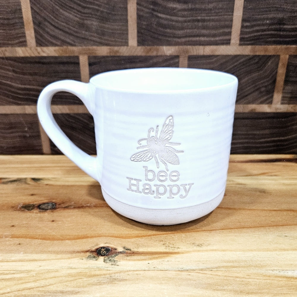 Ceramic Natural Stone Spectrum  Bee Happy White Coffee Tea Mug